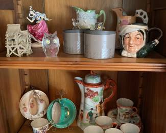 Geisha chocolate set, Royal Doulton, Swarovski, cup and saucers