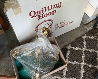 brass light fixture, quilting hoop
