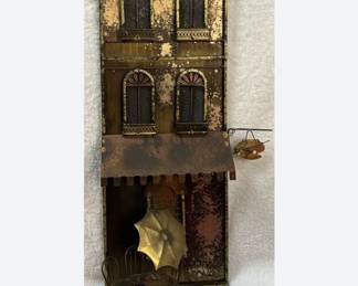 Brutalist Parisian Cafe brass wall hanging