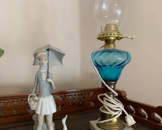 Lladro; pair of blue lamps