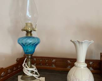 Pair of blue lamps; Lenox