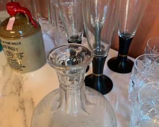 decanters; vintage mid-century glasses