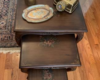 Set of three nesting tables with painted accents