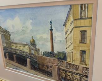 Watercolor bridge scene