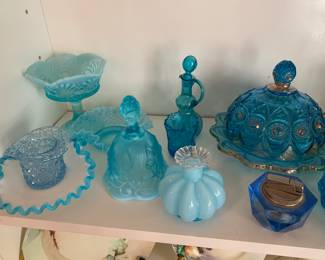 Blue glass including opalescent