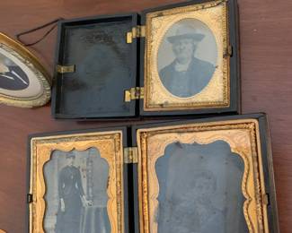 Antique photos -three glass plate photos in cases