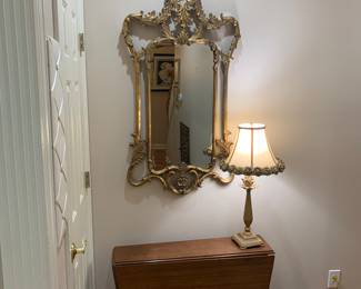 Mirror -Ornate; drop leaf table; many lamps
