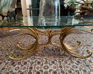 Brass and glass floral coffee table -Maison Jansen?