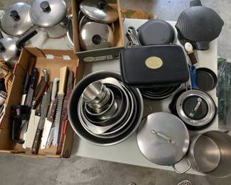 Stainless steel; knives; Revere ware pots and pans