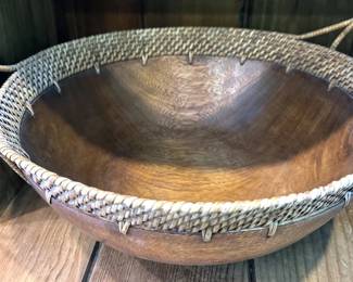 Wooden basket with woven handles