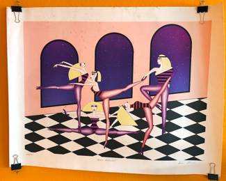 Modern art deco-style paintings and lithographs by Robin Morris. 