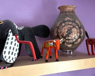 Oaxacan carved figures + Mata Ortiz pottery by Paty Ortiz.