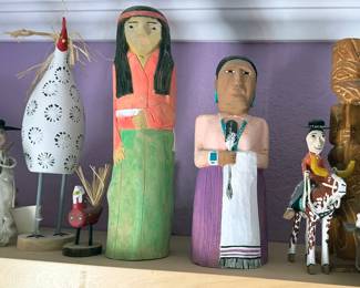 Assorted folk art, including cowboy pieces by Delbert Buck (Navajo/Dine)