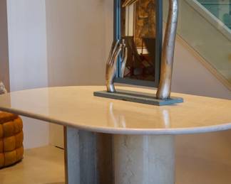 Vintage Travertine Dining Table with Sculptural Base