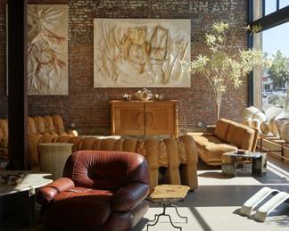 Vintage Leather Seating, Italian Modular Sofa, Mid-Century Credenza, and Art