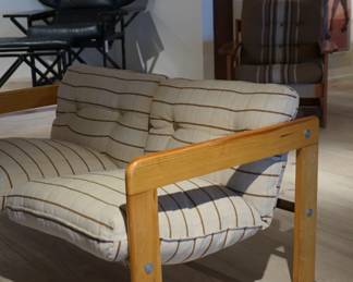 Vintage Striped Sling Loveseat with Pine Frame