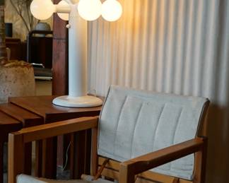 Vintage Wood Sling Chair with Canvas Seat
