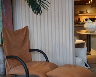 Vintage “Zen” Lounge Chair and Ottoman in Camel Suede