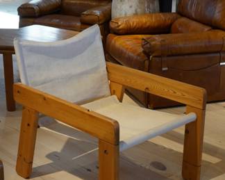 Vintage Sling Lounge Chair with Pine Frame and Canvas Seat