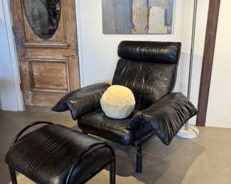 Vintage leather recliner and ottoman