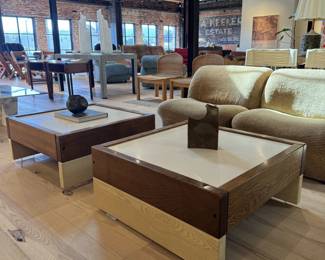 Pair of Vintage Mixed Wood Cube Coffee Tables