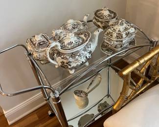 Bar Cart/  Transferware Pieces