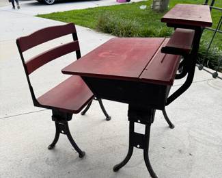 Vintage school desk and bench