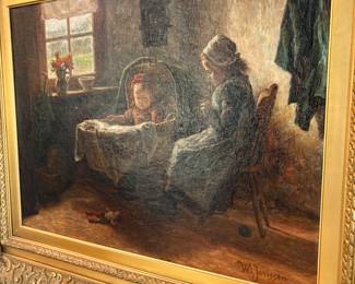 Two sisters. Oil painting by Dutch master Willem Jorissen.