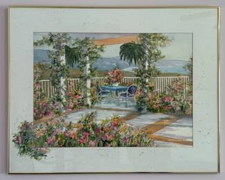 Framed - Outdoor Scene with Pink Flowers - Kasandra Martell