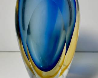Cobalt Blue and Amber/Gold Glass Vase - Murano Sommerso- Fifth Avenue Crystal