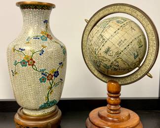 Satsuma Baluster Vase with Plum Blossoms and Crackled Glaze - Old World Style Desk Globe