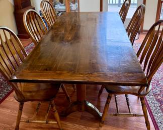 Wood Dining Table with 6 Windsor Chairs