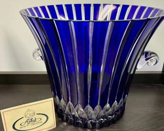 Vintage Ajka Castille Cobalt Blue Cut Crystal Wine/Champagne Ice Bucket