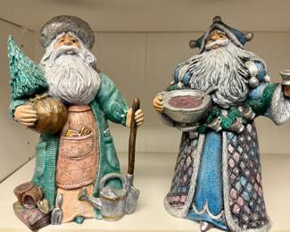 Christmas Ceramic Figurines - Tree Planting Santa, Soup and Drink Santa
