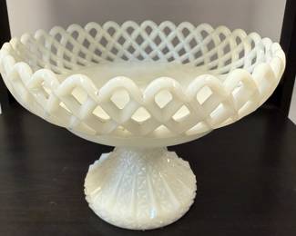 Milk Glass Lattice Fruit Pedestal Bowl