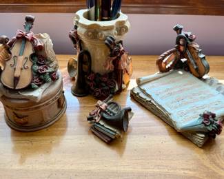 Hand-painted Desk Set with Musical Instruments - A. Richesco Corporation
