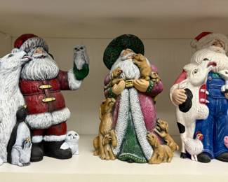 Christmas Ceramic Figurines - Polar Bear with Santa, Dogs with Santa, Farm Animals with Santa