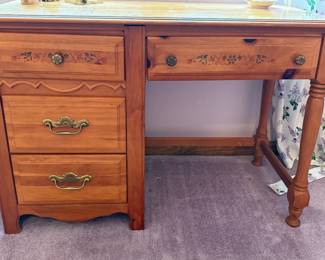 Stenciled Wood Desk with Brass Pulls- Broyhill