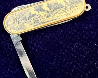 Vintage Train Scrimshaw Pocket Knife - Barlow