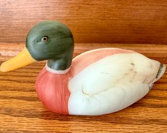 Vintage Fenton Glass Hand-Painted Mallard Duck - Signed by Artist