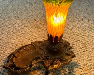 Vanity / Desk Lamp with Green and Orange Pond Lily Shade