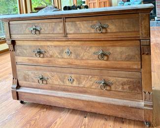 Antique Marble Top Wood Dresser on Casters