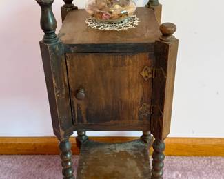 Wood Smoke Stand with Cabinet and Spool Legs