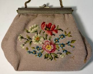 Vintage Floral Needlepoint Handbag