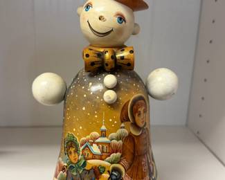 Snowman Clown with Children, Church, Sled - Handmade in Russia - G. DeBrekht
