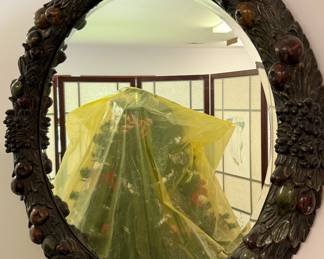 Wood Fruit Round Wall Mirror