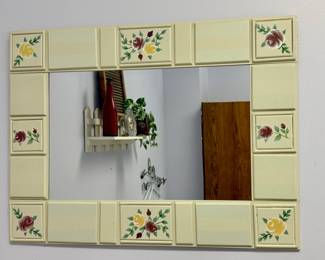Painted Pale Yellow Wall Mirror with Painted Roses