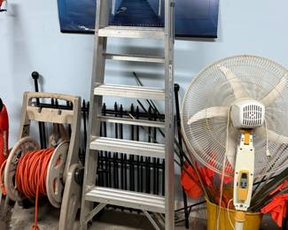 Hose and Storage Stand, Step Ladder, Pedestal Fan
