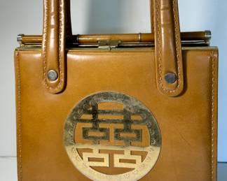 Vintage Asian Medallion Tan and Gold Handbag