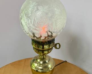 Brass and Etched Oil Lamp - Wired